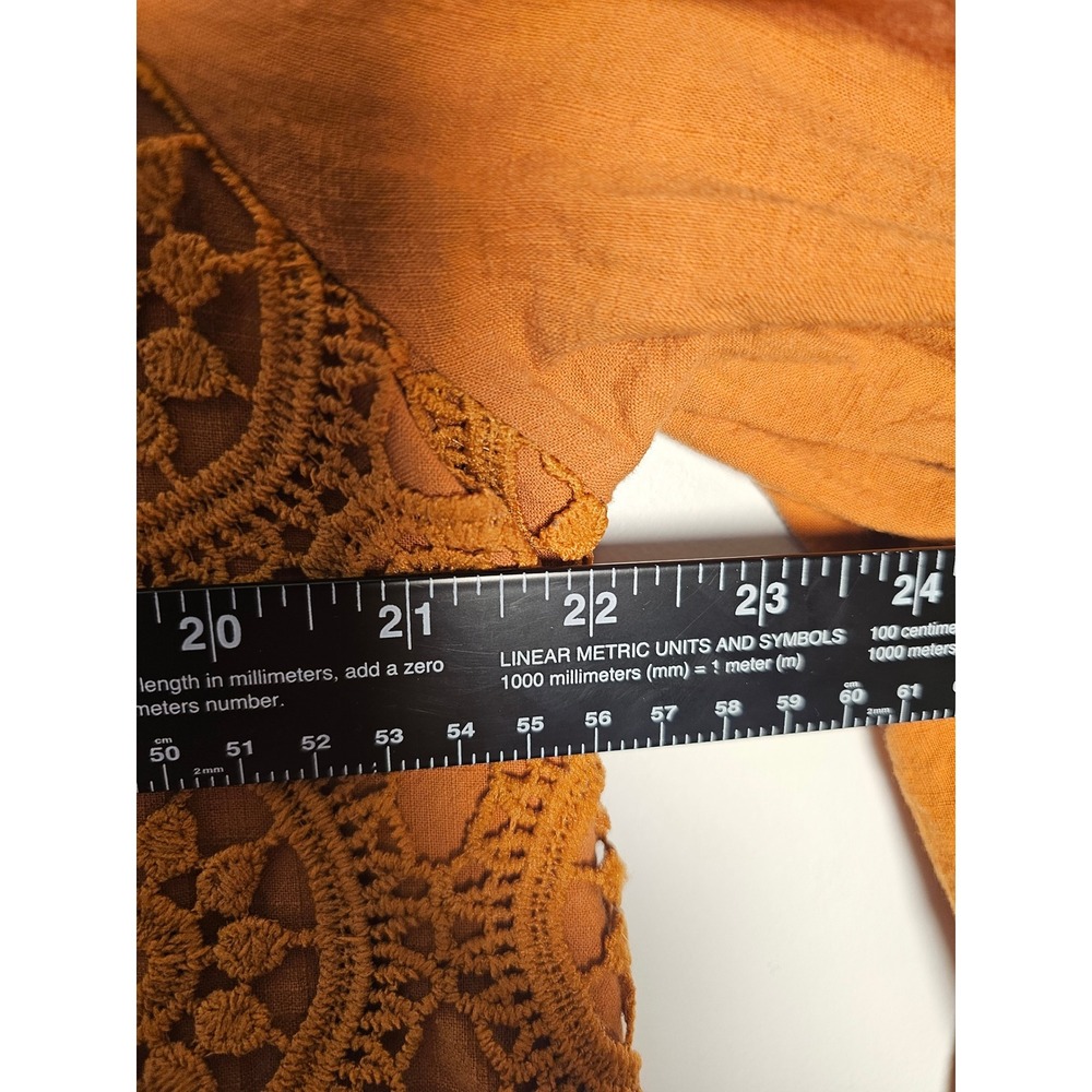 Boho Chic Soul Crochet Lace Babydoll Blouse Womens 1X Rust Orange Cotton CS-0316 - Picture 6 of 8